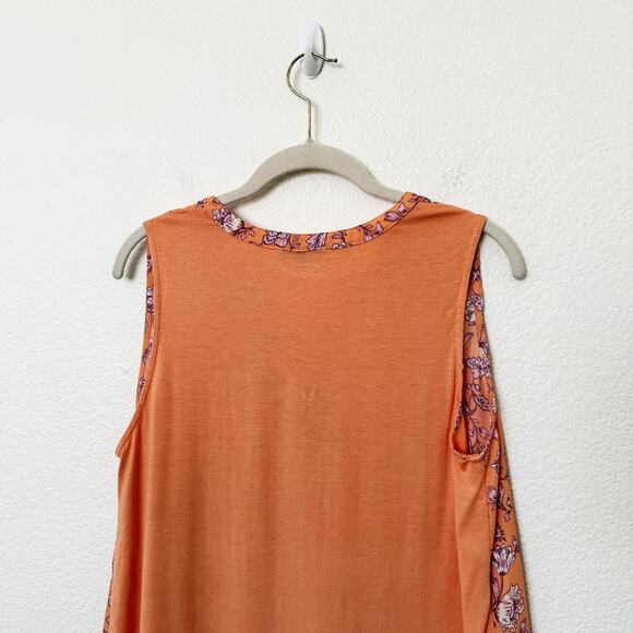 [Papermoon] Orange Floral Print Sleeveless Chiffon Blouse Work Top Size Medium M - Picture 5 of 10